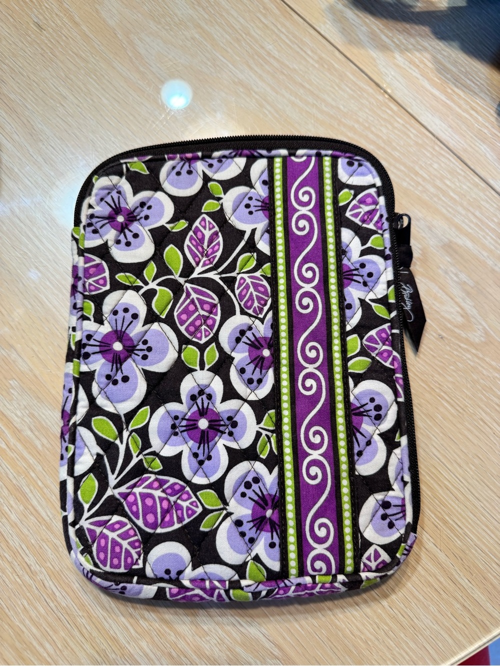 Vera Bradley Purple Floral Quilted Tech Pouch with Lime Accents